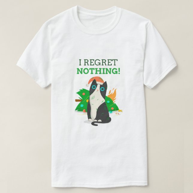 Svart katt, jag ångrar ingenting t shirt (Design framsida)