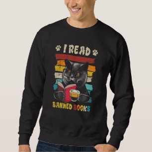 Svart katt jag läser förbjudna böcker bokälskare l lång ärmad tröja
