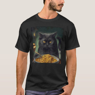 Svart Katt Jaktar Mac Och Ost T Shirt