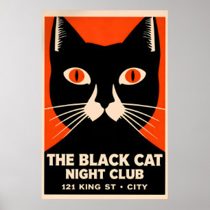 Svart Katt Jazzklubb Affisch, Art Deco Djurtryck Poster