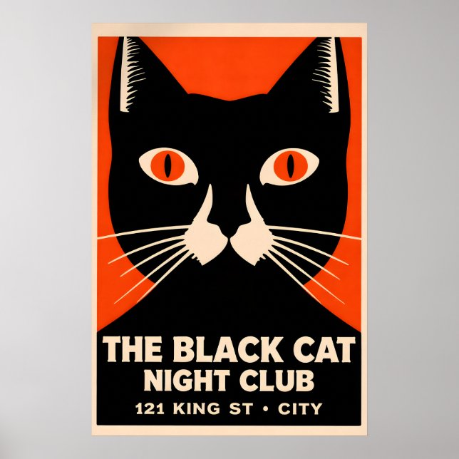 Svart Katt Jazzklubb Affisch, Art Deco Djurtryck Poster (Framsidan)