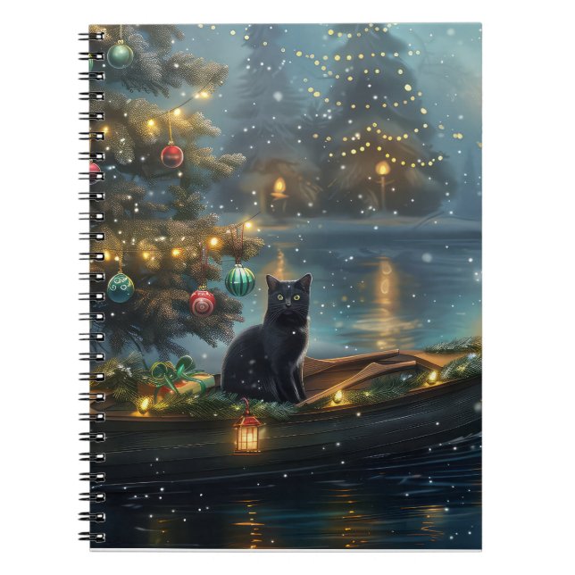 Svart katt jul - festlig resa anteckningsbok (Framsidan)