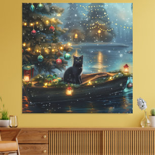 Svart katt jul - festlig resa canvastryck