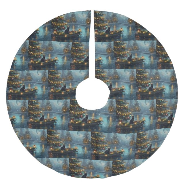 Svart katt jul - festlig resa julgransmatta borstad polyester (Framsidan)