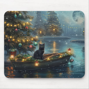 Svart katt jul - festlig resa musmatta