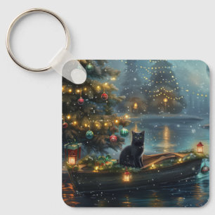 Svart katt jul - festlig resa nyckelring
