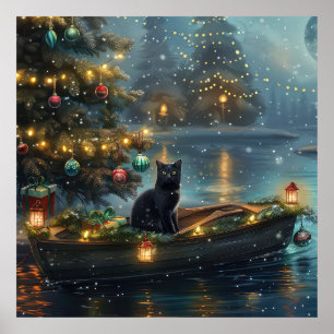 Svart katt jul - festlig resa poster