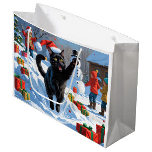 Svart katt jul firande snöscen