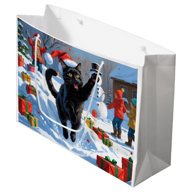 Svart katt jul firande snöscen (Framsidan Vinklad)