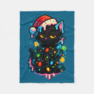 Svart katt jul glass dropp Santa hatt söt Fleecefilt