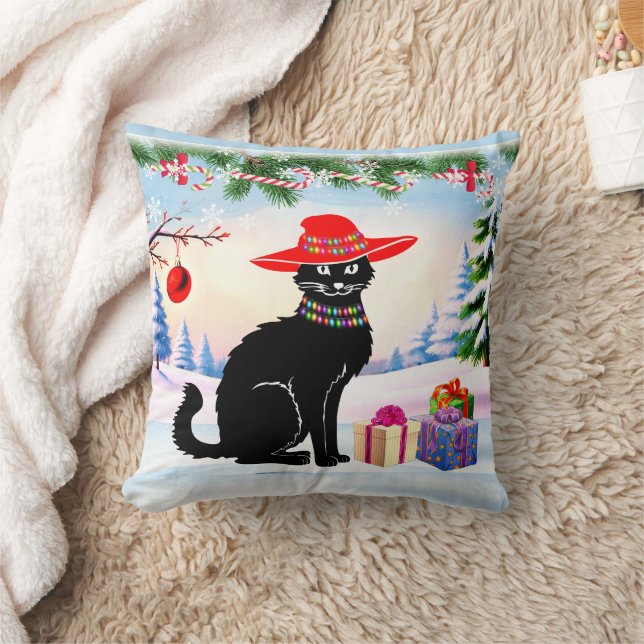 Svart katt jul kudde (Filt)