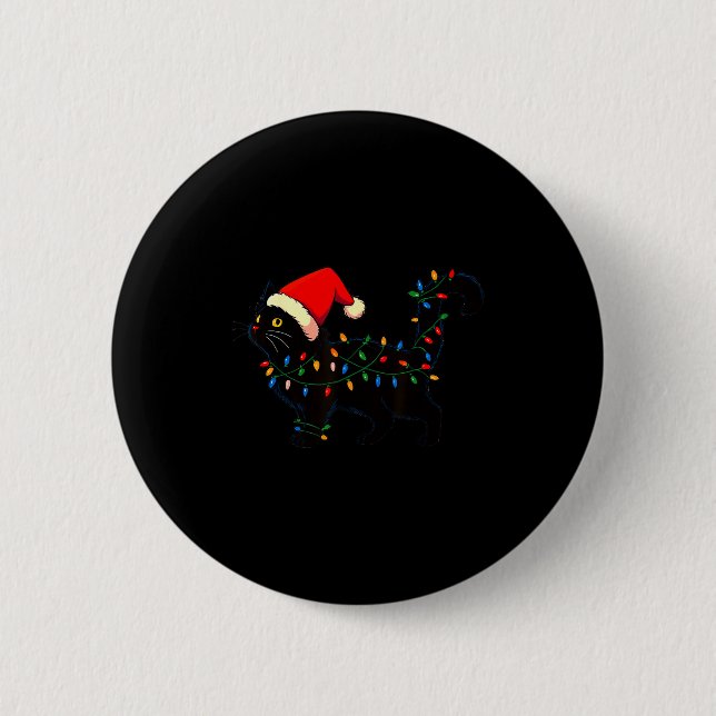Svart katt jul Santa hatt rolig  Knapp (Framsida)