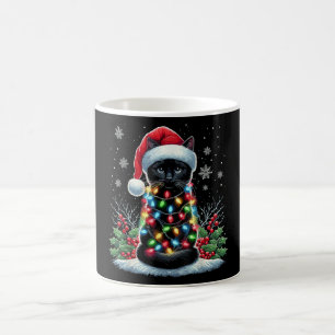 Svart Katt Jul Santa Hatt Rolig Meowy Katt Magisk Mugg