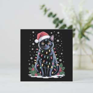 Svart Katt Jul Santa Hatt Rolig Meowy Katter Julkort