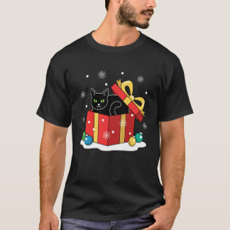 Svart Katt Jul Söt Högtid Snö Meowy Catmas T Shirt