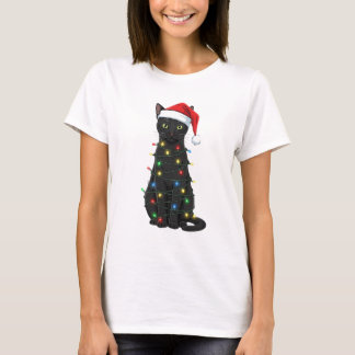 Svart Katt Jul Tomte Älskare T Shirt