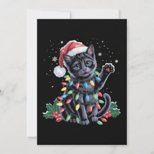 Svart Katt Jul Tomte Hatt Meowy Xmas Högtid Julkort