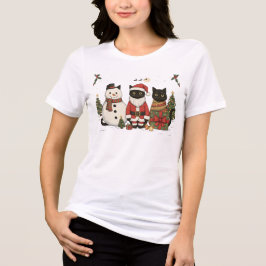 Svart Katt Jul Tomte Snöman Söt Gåva T Shirt