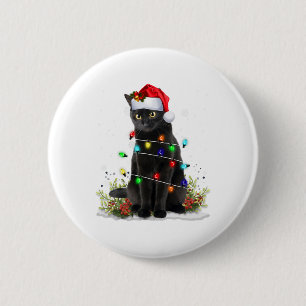 Svart Katt Jul Tomtehatt Rolig Meowy Katter Kvinna Knapp