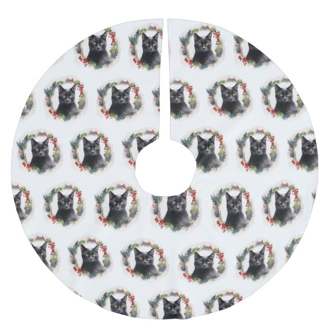 Svart Katt-julafton Julgransmatta Borstad Polyester (Framsidan)