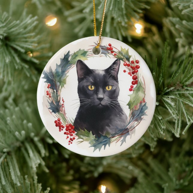 Svart Katt-julafton Julgransprydnad Keramik (Träd)