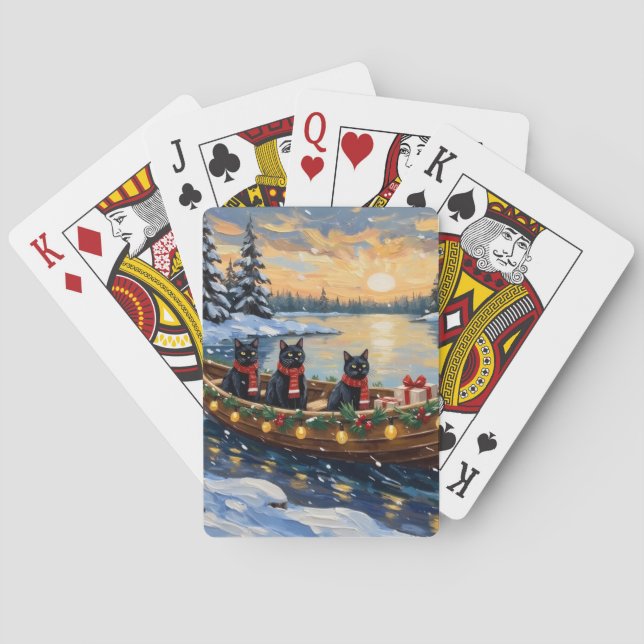 Svart katt julbåt semester casinokort (Baksidan)