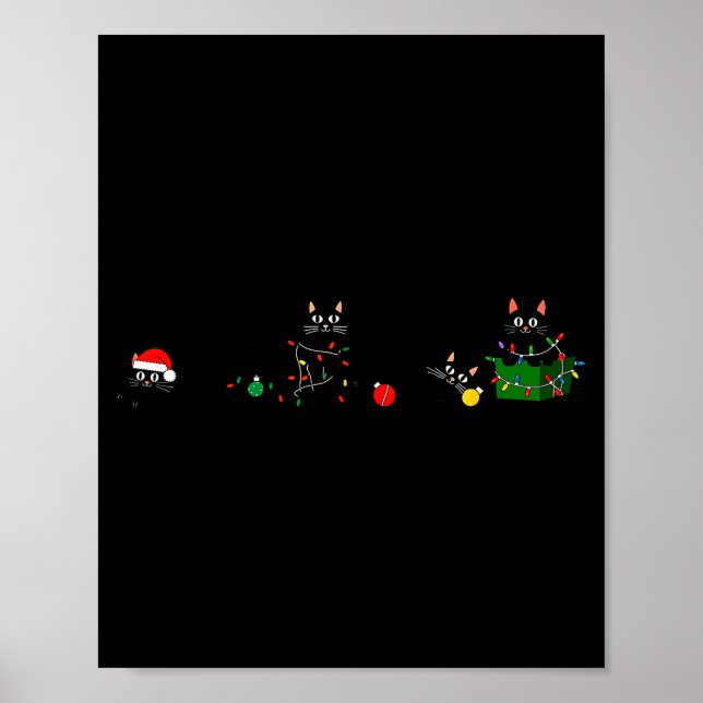 Svart katt julbelysning renjulsanta jul poster (Framsidan)