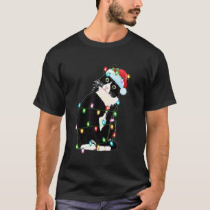 Svart Katt Julbelysning Rolig Santa Hatt Svart K T Shirt