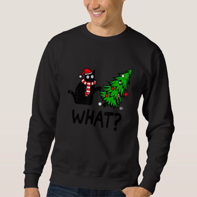 Svart katt julbelysning Tomte Vad jul Cos Lång Ärmad Tröja (Framsida)