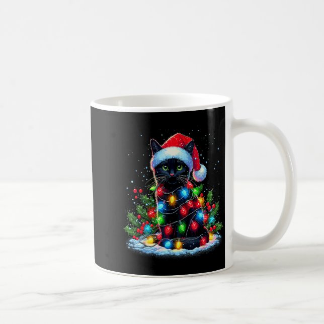 Svart Katt Julen Sankthatt Roliga Meowy Katter  Kaffemugg (Höger)