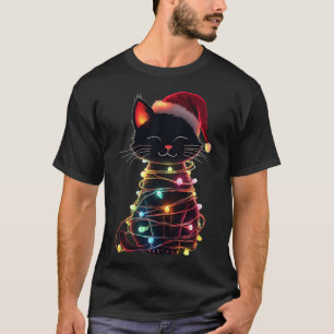 Svart Katt Julen Santa Hatt Meowy Katter 2 T Shirt