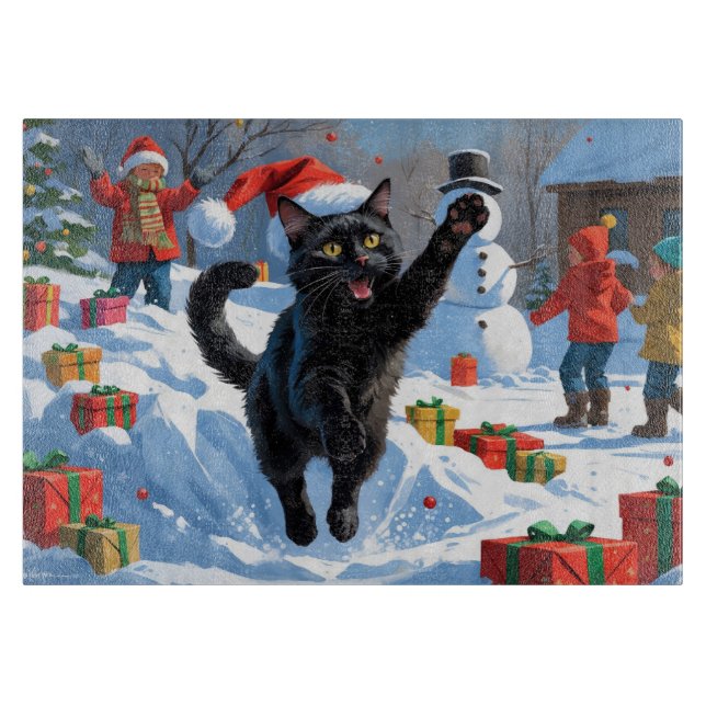 Svart katt julfestlig snöscen (Framsidan)