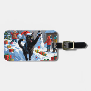 Svart katt julfirande snöscen bagagebricka