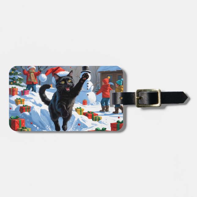 Svart katt julfirande snöscen bagagebricka (Horisontell Framsida)