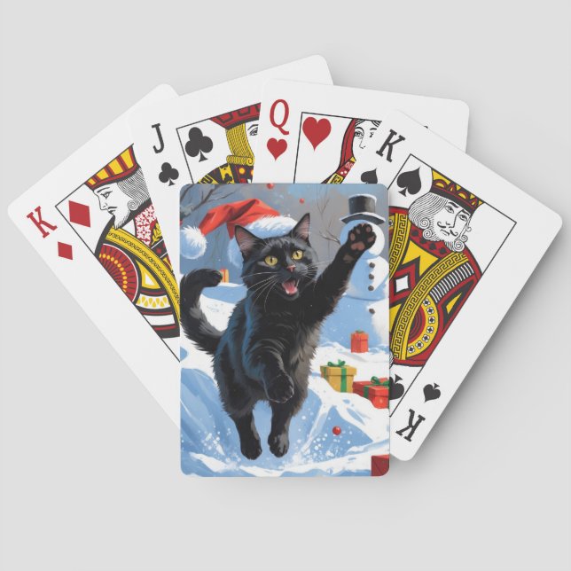 Svart katt julfirande snöscen casinokort (Baksidan)