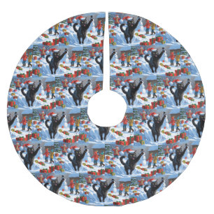 Svart katt julfirande snöscen julgransmatta borstad polyester