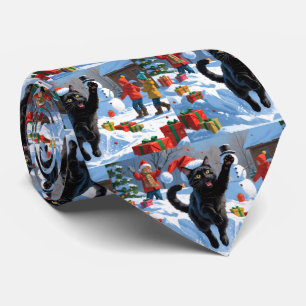 Svart katt julfirande snöscen slips