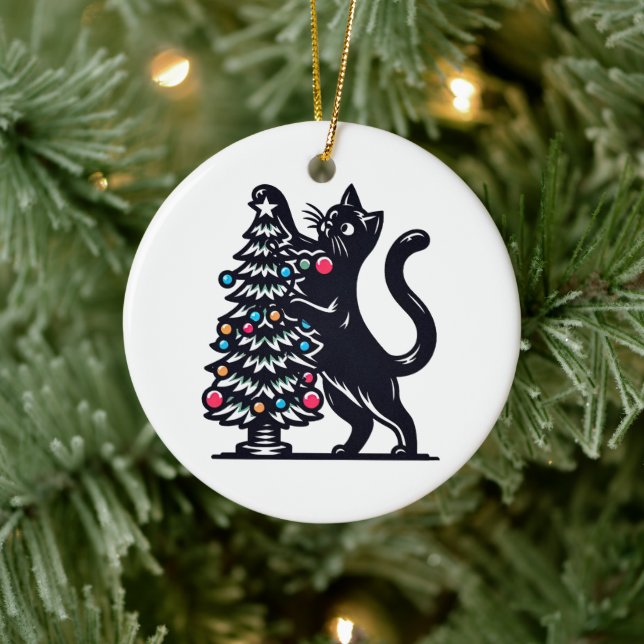 Svart katt julgran julgransprydnad keramik (Träd)