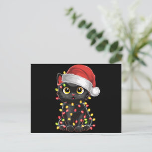 Svart Katt Julgran Ljus Rolig Santa Kattunge Helg Vykort