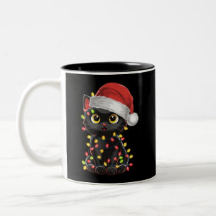 Svart katt julgran Ljusköp rolig Santa kattunge Två-Tonad Mugg