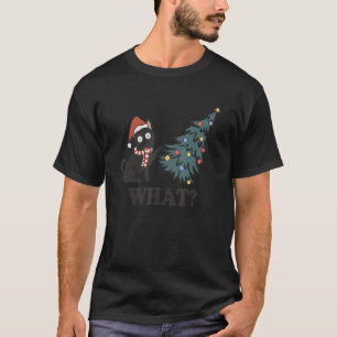 Svart katt julgran Santa hatt Vad söt anim T Shirt