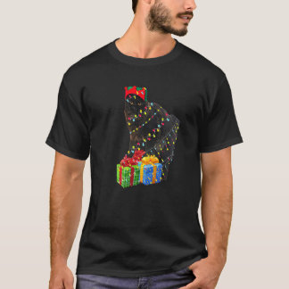Svart katt julgransljus med förhandspresenter t shirt