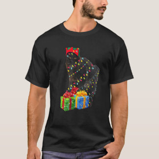 Svart katt julgransljus med förhandspresenter t shirt