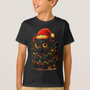 Svart katt julgransljus rolig tomte kattunge t shirt