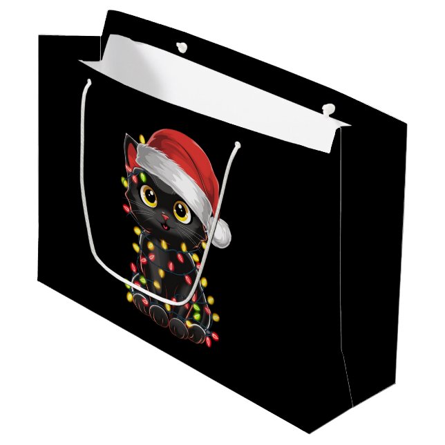 Svart katt julgransljus Roligt Santa kattunge (Framsidan Vinklad)