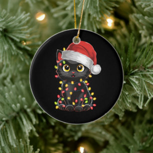 Svart katt julgransljus Roligt Santa kattunge Julgransprydnad Keramik