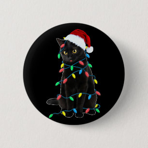 Svart katt julgransljus Roligt Santa kattunge Knapp