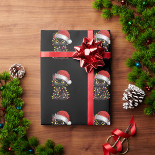 Svart katt julgransljus Roligt Santa kattunge Presentpapper