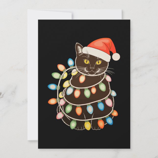 Svart Katt Julgransljus Tomtehatt Xmas Inbjudningar (Framsida)