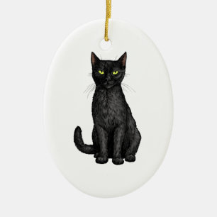 Svart katt julgransprydnad keramik